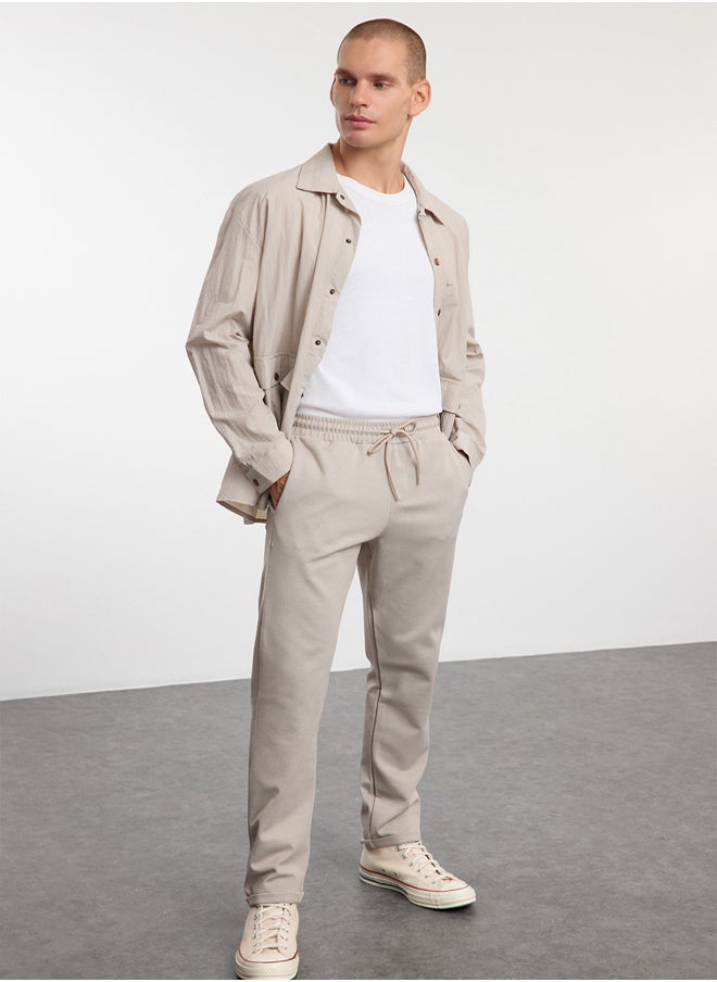 trendyol - Beige Regular Fit Knitted Flexible Comfortable Waist Tied Elastic Double Leg Fabric Trousers TMNAW25PL00002 - Image 1