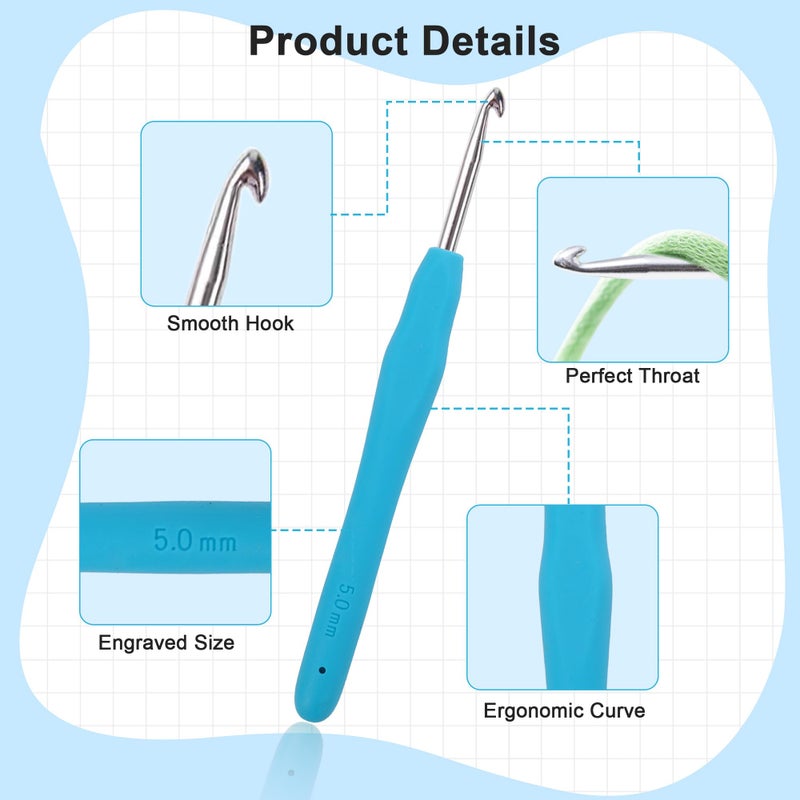 Crochetbox Crochet Hooks Set, 9 Size 2mm(B)-6mm(J) Ergonomic Handles Crochet Hooks with Case for Arthritic Hands, Kintting Needle with Crocheting Tool for Crocheters - Image 3