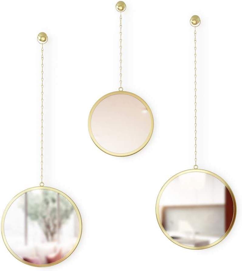 UMBRA Dima Mirrors, Trio of Decorative Round Mirrors for Wall — Apartment Décor/Wall Art, Brass, Set of 3 - Image 1