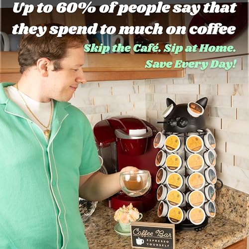 Made Easy Kit Carousel 360 Coffee Pod Holder, Compatible with Keurig K-Pods K-Cups, Countertop Rack Storage Organizer, Metal Home and Kitchen Decor, Capsule Café Station Bar (Small, Black Cat) - Image 5
