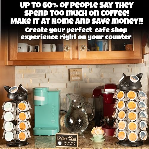 Made Easy Kit Carousel 360 Coffee Pod Holder, Compatible with Keurig K-Pods K-Cups, Countertop Rack Storage Organizer, Metal Home and Kitchen Decor, Capsule Café Station Bar (Small, Black Cat) - Image 2
