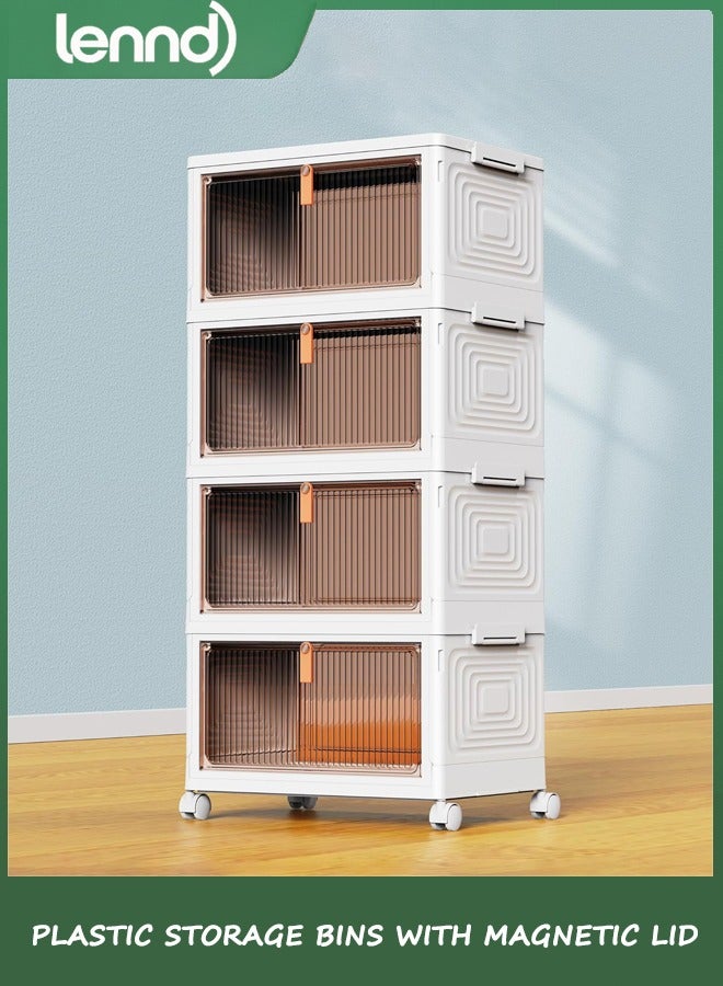 لينند 4 سلالات تخزين بلاستيكية من الطبقة مع غطاء 22L ، حاويات تخزين قابلة للتراكم مع عجلات ، صناديق تخزين قابلة للطي ، سلالات تخزين قابلة للتراكم ، منظمي الخزانة والتخزين لغرفة المعيشة ، المكتب ، السكن - Image 1