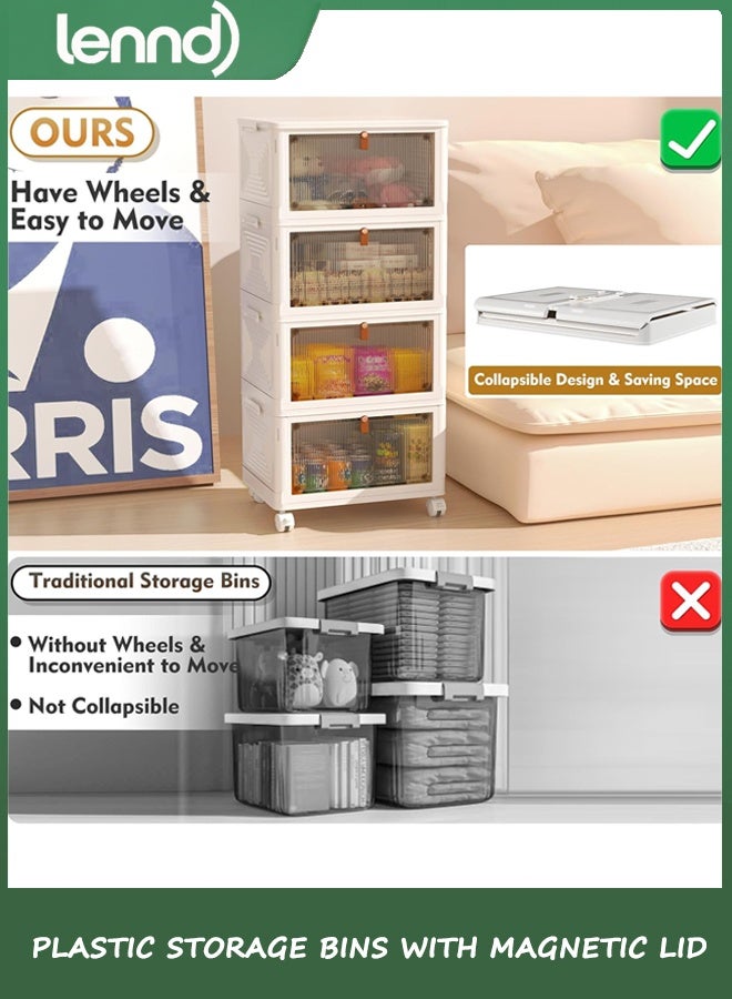 لينند 4 سلالات تخزين بلاستيكية من الطبقة مع غطاء 22L ، حاويات تخزين قابلة للتراكم مع عجلات ، صناديق تخزين قابلة للطي ، سلالات تخزين قابلة للتراكم ، منظمي الخزانة والتخزين لغرفة المعيشة ، المكتب ، السكن - Image 4