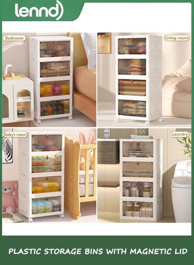 لينند 4 سلالات تخزين بلاستيكية من الطبقة مع غطاء 22L ، حاويات تخزين قابلة للتراكم مع عجلات ، صناديق تخزين قابلة للطي ، سلالات تخزين قابلة للتراكم ، منظمي الخزانة والتخزين لغرفة المعيشة ، المكتب ، السكن - Image 3