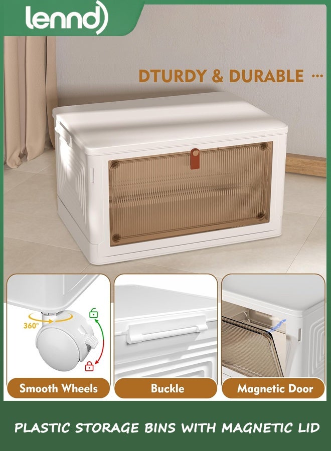 لينند 4 سلالات تخزين بلاستيكية من الطبقة مع غطاء 22L ، حاويات تخزين قابلة للتراكم مع عجلات ، صناديق تخزين قابلة للطي ، سلالات تخزين قابلة للتراكم ، منظمي الخزانة والتخزين لغرفة المعيشة ، المكتب ، السكن - Image 5