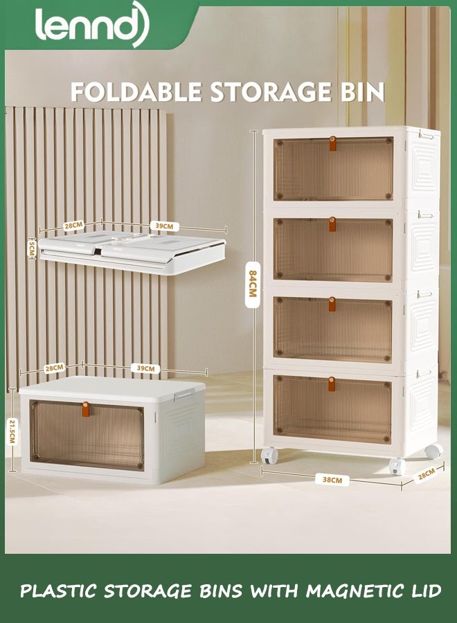 لينند 4 سلالات تخزين بلاستيكية من الطبقة مع غطاء 22L ، حاويات تخزين قابلة للتراكم مع عجلات ، صناديق تخزين قابلة للطي ، سلالات تخزين قابلة للتراكم ، منظمي الخزانة والتخزين لغرفة المعيشة ، المكتب ، السكن - Image 2