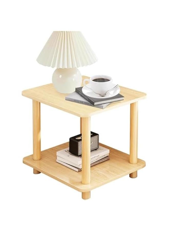 ميكسد 2 Tier End Table, Boho Side Table with Storage Shelf, Easy Assembly Nightstand Bedside Table for Small Spaces, Bedroom, Living Room, Entryway, Farmhouse (Beige) - Image 1