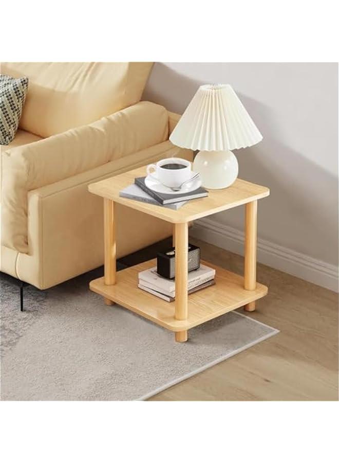 ميكسد 2 Tier End Table, Boho Side Table with Storage Shelf, Easy Assembly Nightstand Bedside Table for Small Spaces, Bedroom, Living Room, Entryway, Farmhouse (Beige) - Image 2