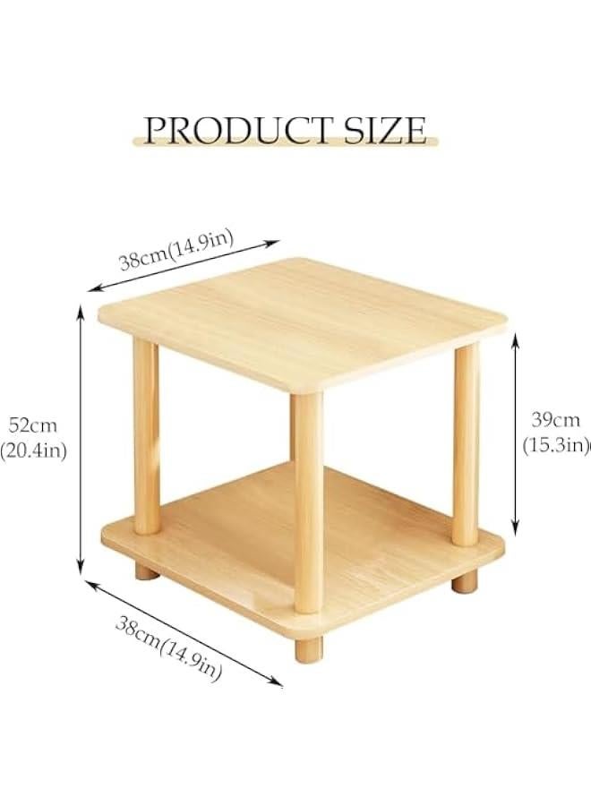ميكسد 2 Tier End Table, Boho Side Table with Storage Shelf, Easy Assembly Nightstand Bedside Table for Small Spaces, Bedroom, Living Room, Entryway, Farmhouse (Beige) - Image 3