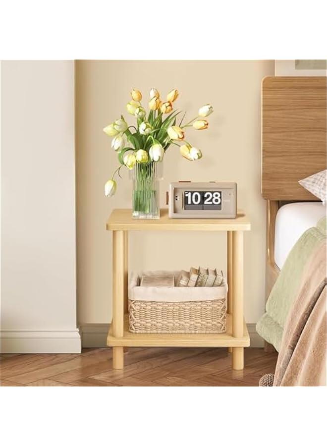 ميكسد 2 Tier End Table, Boho Side Table with Storage Shelf, Easy Assembly Nightstand Bedside Table for Small Spaces, Bedroom, Living Room, Entryway, Farmhouse (Beige) - Image 4