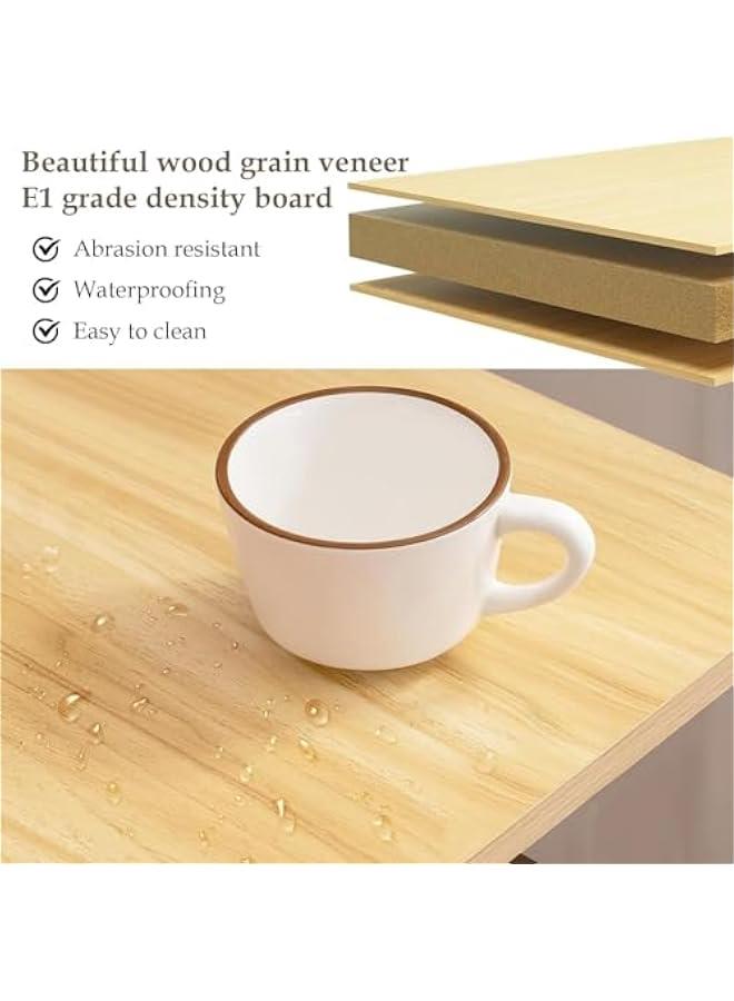 ميكسد 2 Tier End Table, Boho Side Table with Storage Shelf, Easy Assembly Nightstand Bedside Table for Small Spaces, Bedroom, Living Room, Entryway, Farmhouse (Beige) - Image 5