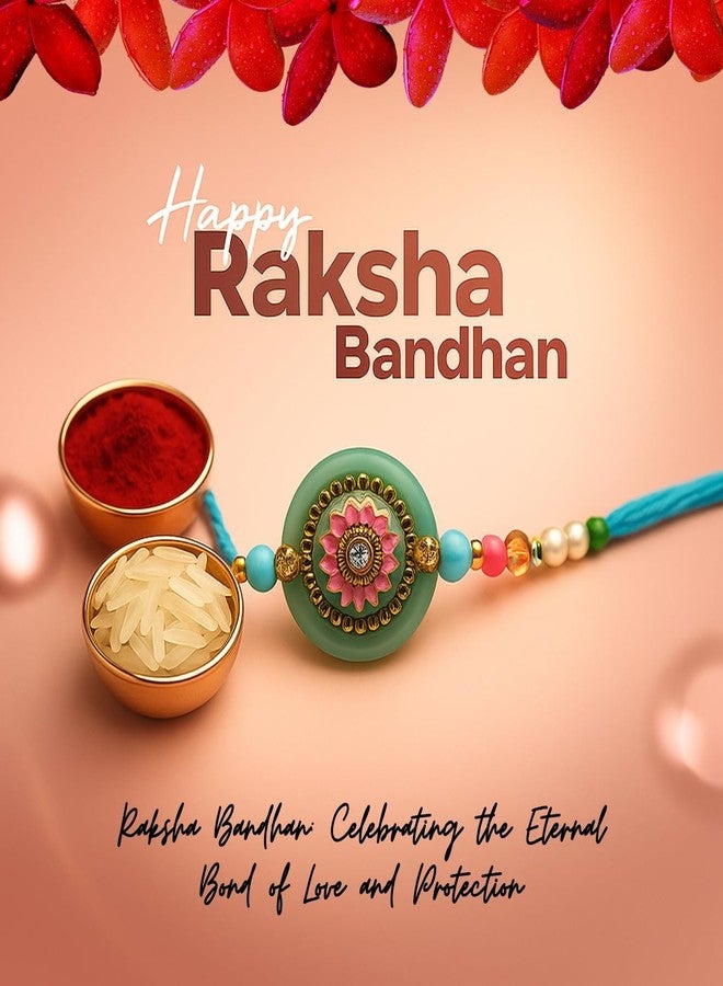 Sage Square Rakhi for Brother, Bhai with Roli Chawal | Raksha Bandhan | Designer Beads, Stones, Decorative Work | Stylish Handcrafted Rakhi Gifting for Sibling Festival Celebration (Type 1) - Image 2