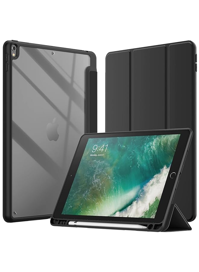 جي تيك حافظة لجهاز Ipad Air 3 مقاس 10.5 بوصة 2019 الجيل الثالث وجهاز iPad Pro مقاس 10.5 بوصة مع حامل قلم رصاص وغطاء خلفي شفاف ورفيع وغطاء تابلت مقاوم للصدمات أسود - Image 1