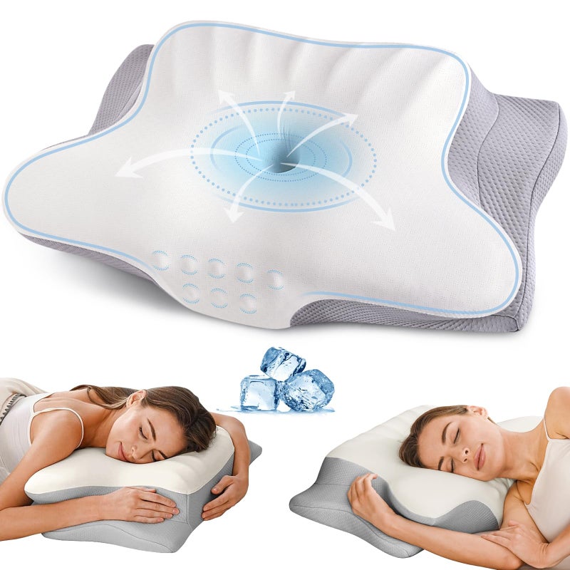 Ylekto Cervical Neck Pillow for Pain Relief, Ergonomic Pillow Side Sleeper Pillow for Sleeping, Contour Memory Foam Pillows with Cooling Pillowcase Orthopedic Bed Pillow for Back Stomach Sleepers - Image 1