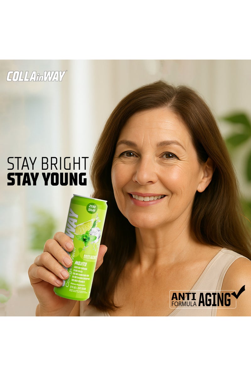 كولانواي كولاجين كولاين واي ٥٠٠٠ ملغ -موهيتو خالي من السكر، ١٠ ملغ بيوتين، ١٠٠ ملغ حمض الهيالورونيك، ١٥٠ ملغ إل-جلوتاثيون، ١٠٠ ميكروغرام، إل-كارنيتين، ٠.٥ غرام، فيتامين د، كالسيوم - مرطب مضاد للشيخوخة (عبوة من ١٢ قطعة) - Image 3