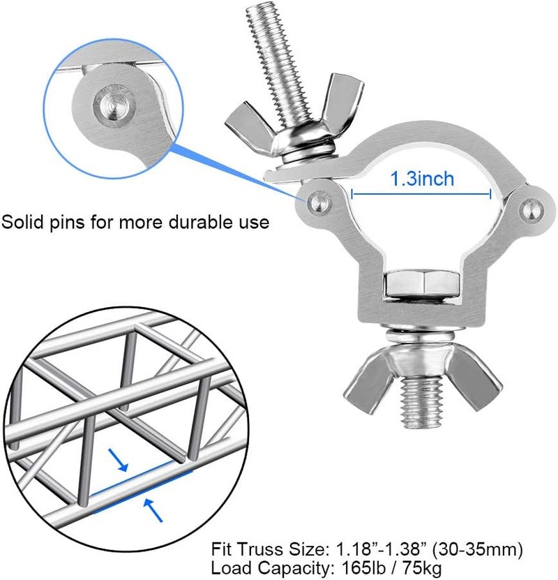 EYESHOT 10PCS Small Size Truss Clamp Stage Lights - 1.18'-1.38'(30-35mm)for 30-35mm OD Tube/Pipe - Heavy Duty 165lb Premium Truss O Clamp for DJ Lighting - Image 2