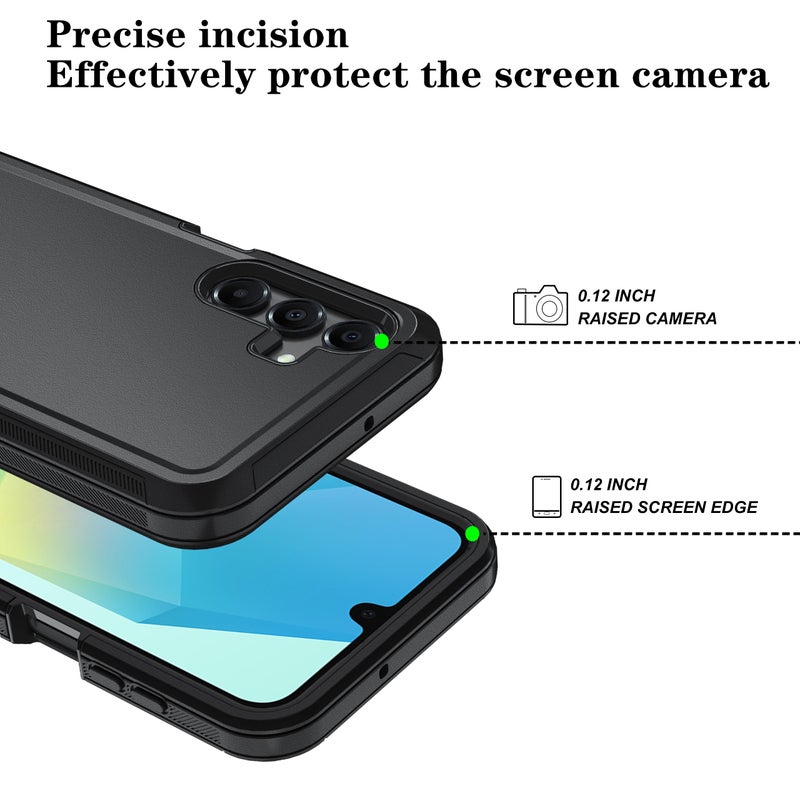 Qinmay Phone Case for Samsung Galaxy A16 5G Case with HD Screen Protector, Heavy Duty Shockproof & Dropproof 3-Layer Cover Phone Case for Galaxy A16,BeltClip_Black - Image 5