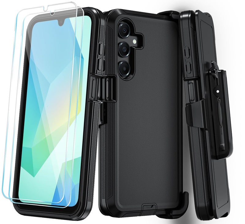 Qinmay Phone Case for Samsung Galaxy A16 5G Case with HD Screen Protector, Heavy Duty Shockproof & Dropproof 3-Layer Cover Phone Case for Galaxy A16,BeltClip_Black - Image 1