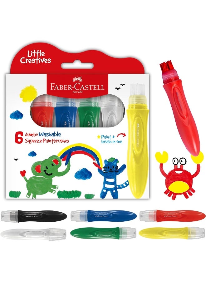 Faber-Castell Little Creatives Jumbo Squeezing Paint Brushes, 6 Colors, Paint Sticks for Kids Washable, Toddler Art Supplies, Non Toxic Paint and Brush in One, Kids Crafts Age 3 to 5+ - Image 1