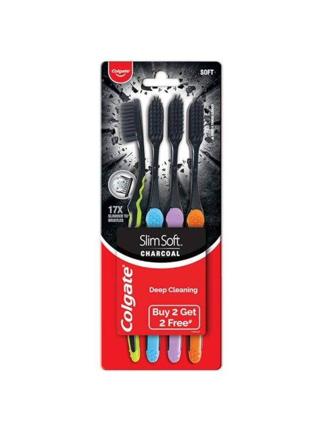 كولجيت فرشاة أسنان كولجيت الفحمية اللطيفة للتنظيف العميق للبالغين، 4 قطع رفيعة وناعمة - Image 1