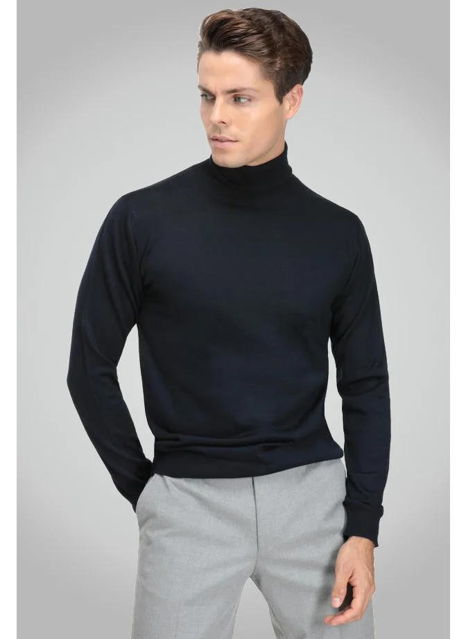 D'S DAMAT Regular Fit Navy Blue Plain Knitted Sweater 9HF060632007D