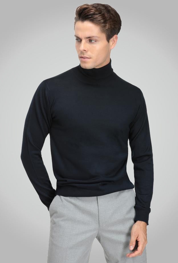 D'S DAMAT Regular Fit Navy Blue Plain Knitted Sweater 9HF060632007D  - Image 1