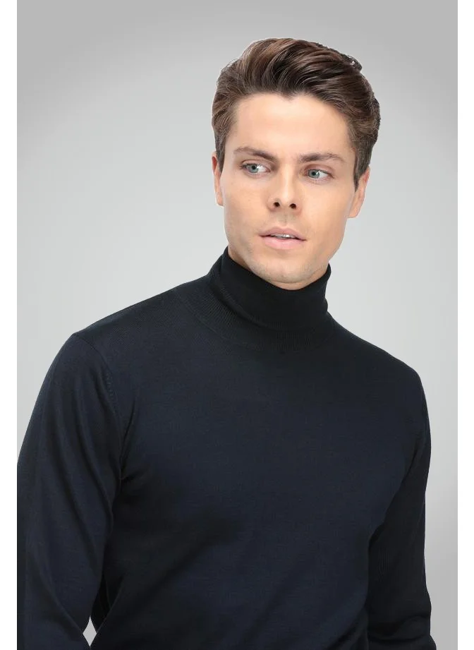 D'S DAMAT Regular Fit Navy Blue Plain Knitted Sweater 9HF060632007D