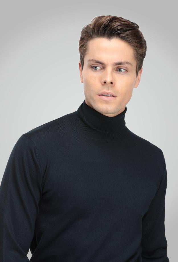 D'S DAMAT Regular Fit Navy Blue Plain Knitted Sweater 9HF060632007D  - Image 2