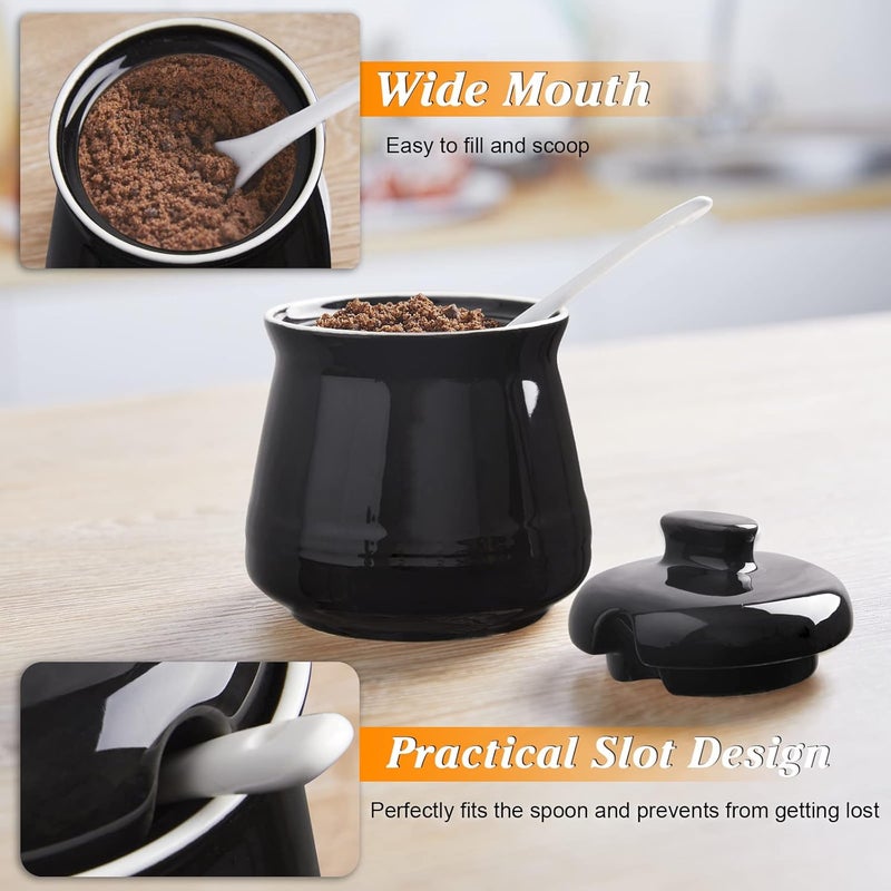 DAYYET Sugar Bowl with Lid and Spoon, 12 oz Ceramic Sugar Bowl with Spoon, Sugar Container for Coffee Bar, Sugar Jar Sugar Dispenser Bowl, Modern Kitchen Decor, Black - Image 5