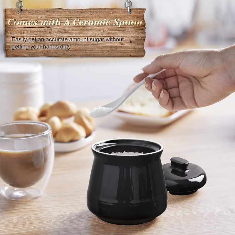 DAYYET Sugar Bowl with Lid and Spoon, 12 oz Ceramic Sugar Bowl with Spoon, Sugar Container for Coffee Bar, Sugar Jar Sugar Dispenser Bowl, Modern Kitchen Decor, Black - Image 4