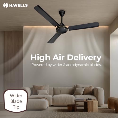 Havells Mozel XP 1200mm Ceiling Fan, Best in Class Base Fan with High Air Delivery, Energy Saving & 100% Pure Copper Motor | 2 Year Warranty | Matt Black - Image 4