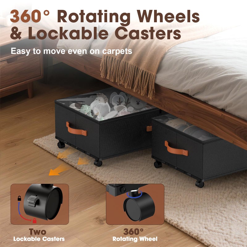 Eastherry Under Bed Storage Containers with Wheels, 9.5 inches Higher Underbed Shoes Blankets Clothes Toy Storage Drawers for College Dorms Bedrooms Nursery Rooms Organization, 2 Pack to be Assembled - Image 3