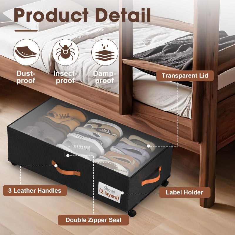 Eastherry Under Bed Storage Containers with Wheels, 9.5 inches Higher Underbed Shoes Blankets Clothes Toy Storage Drawers for College Dorms Bedrooms Nursery Rooms Organization, 2 Pack to be Assembled - Image 5