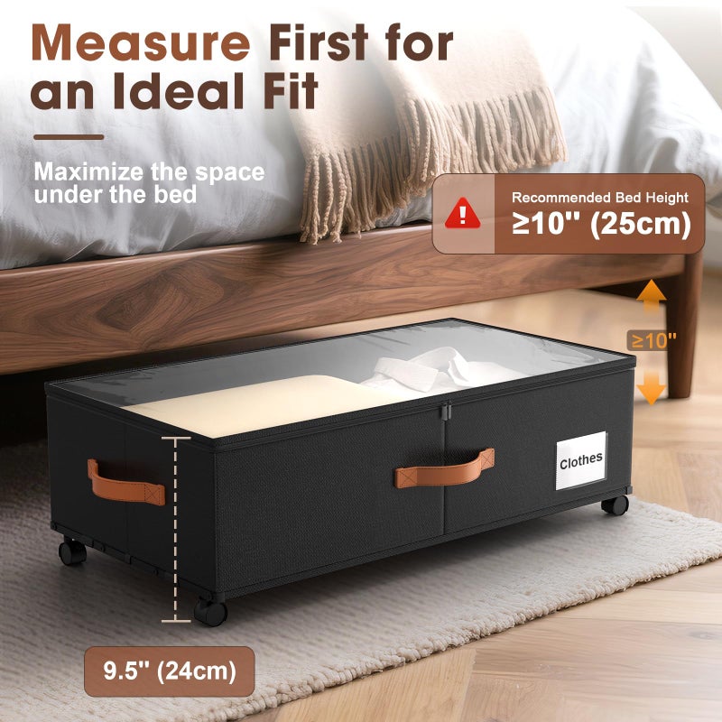 Eastherry Under Bed Storage Containers with Wheels, 9.5 inches Higher Underbed Shoes Blankets Clothes Toy Storage Drawers for College Dorms Bedrooms Nursery Rooms Organization, 2 Pack to be Assembled - Image 4