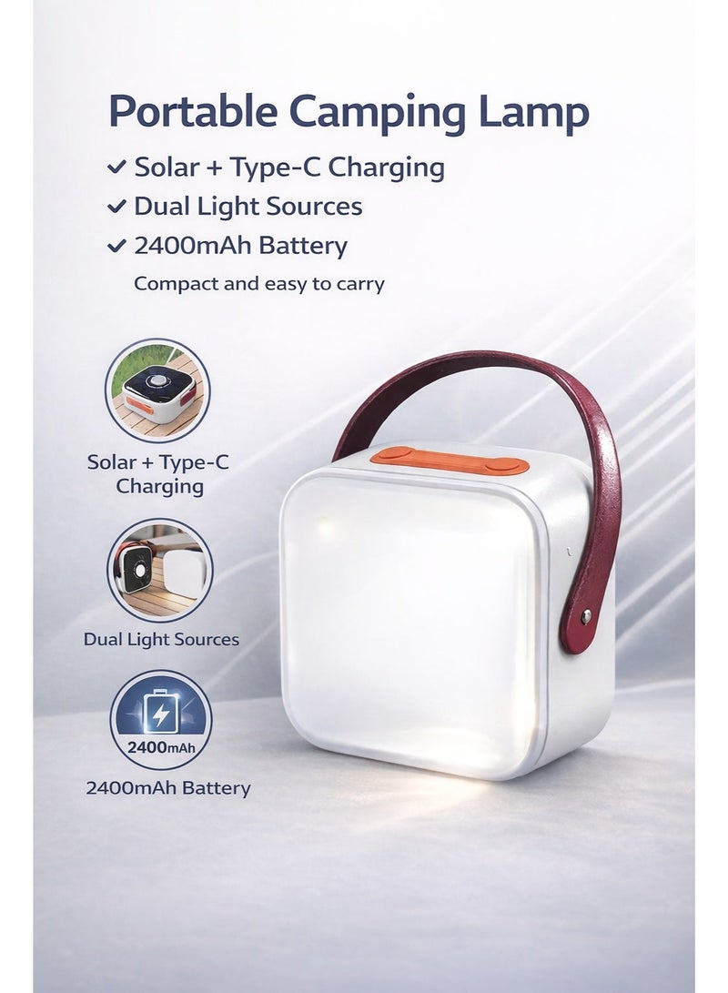 SP ISNUP Portable Camping Lamp with Solar + Type-C Charging – Dual Light Sources, 2400mAh Battery & Compact Carry Design - Image 2