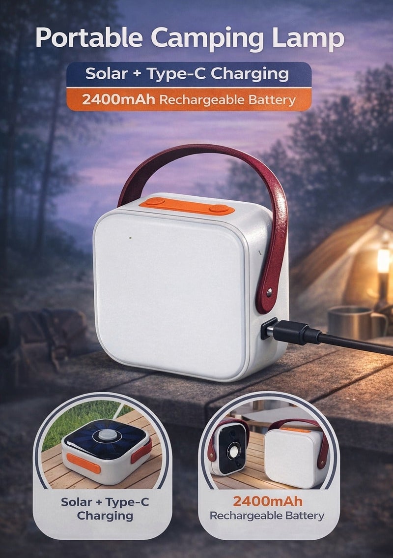SP ISNUP Portable Camping Lamp with Solar + Type-C Charging – Dual Light Sources, 2400mAh Battery & Compact Carry Design - Image 3