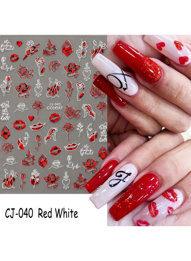 كاسوا عيد الحب مسمار الفن ملصقات صائق الأحمر القلب مسمار ملصقا عيد الحب مسمار الزينة 3D ذاتية اللصق الأحمر الأبيض روز الحب القلب الشفاه مسمار تصميم ل Acylic مسمار مانيكير ديكور 6 أوراق - Image 2