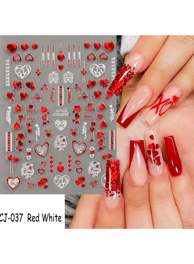 كاسوا عيد الحب مسمار الفن ملصقات صائق الأحمر القلب مسمار ملصقا عيد الحب مسمار الزينة 3D ذاتية اللصق الأحمر الأبيض روز الحب القلب الشفاه مسمار تصميم ل Acylic مسمار مانيكير ديكور 6 أوراق - Image 4