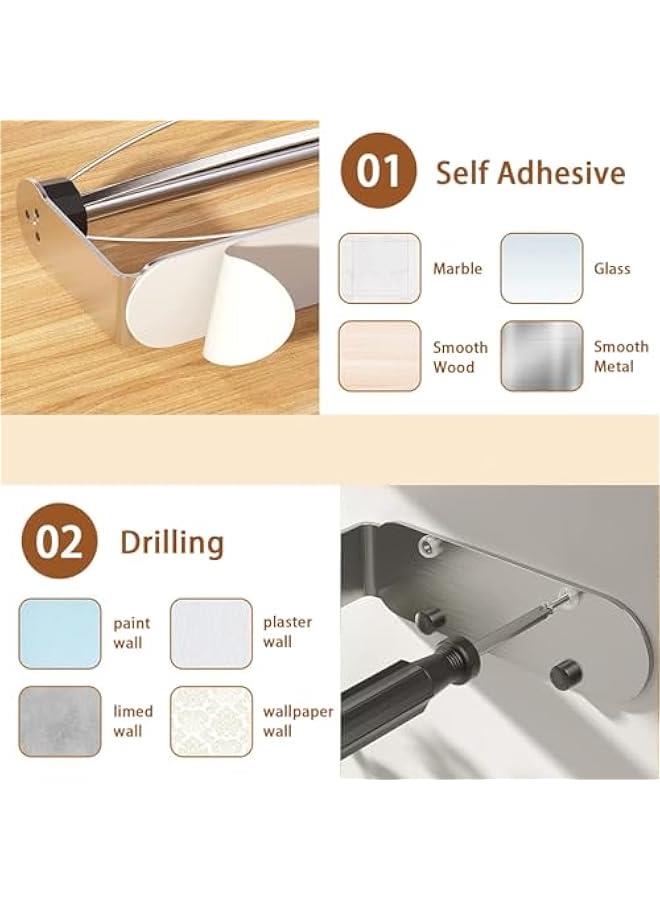 BWSJ Paper Towel Holder  2 Towel Robe HooksUnder Cabinet Paper Towel Holderwith Damping Effect Adhesive Wall Mount Paper Towel HolderSingle Hand Operablefor Bathroom - Image 2