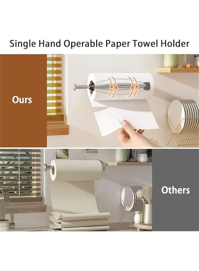 BWSJ Paper Towel Holder  2 Towel Robe HooksUnder Cabinet Paper Towel Holderwith Damping Effect Adhesive Wall Mount Paper Towel HolderSingle Hand Operablefor Bathroom - Image 3