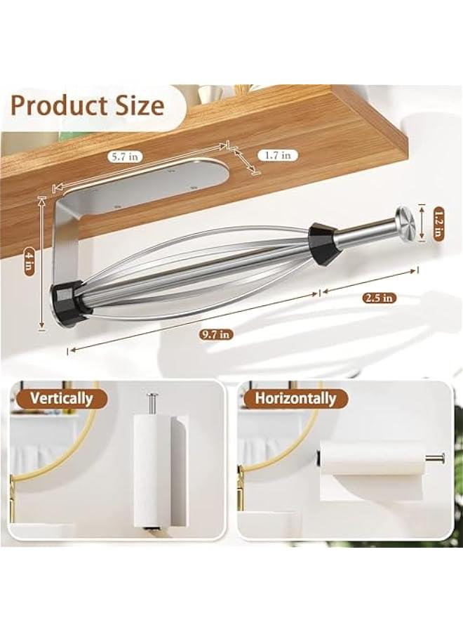 BWSJ Paper Towel Holder  2 Towel Robe HooksUnder Cabinet Paper Towel Holderwith Damping Effect Adhesive Wall Mount Paper Towel HolderSingle Hand Operablefor Bathroom - Image 5