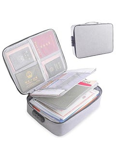 Document Organizer Bag with Code Lock,Watertight 3-Layer File Storage Case,Portable Home Office Travel Important Document Safe for Tablet,Passport,Legal Files,Valuables(Grey)