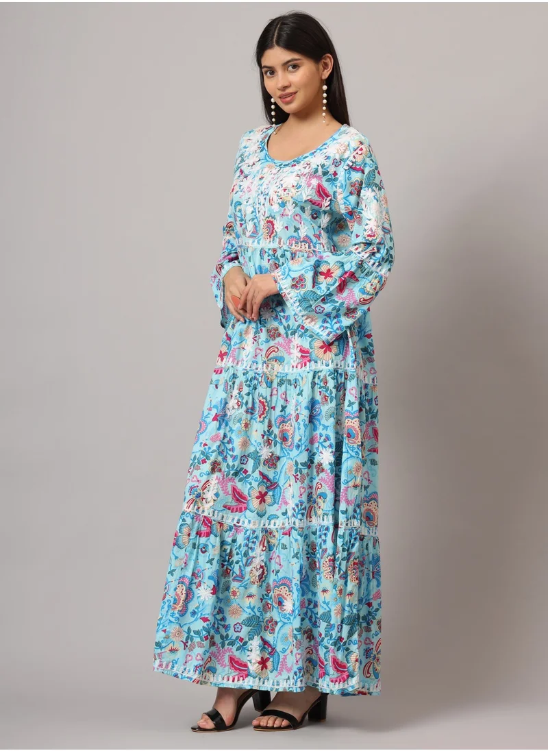 Alaya Hand Embroidered Chikankari A-Line Gathering Pattern Mulmul Cotton Jalabiya-AL3673