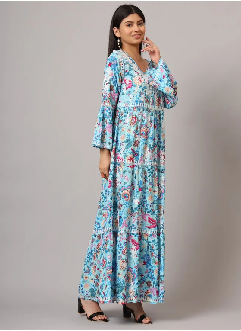 Alaya Hand Embroidered Chikankari A-Line Gathering Pattern Mulmul Cotton Jalabiya-AL3673