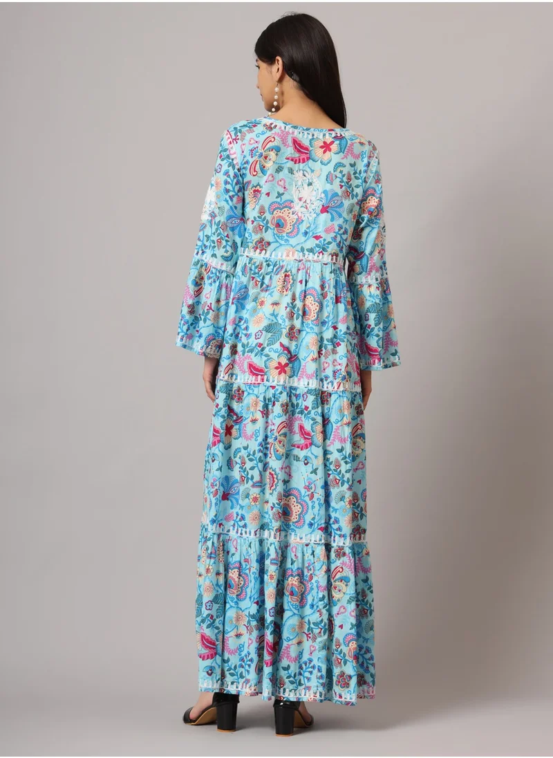 Alaya Hand Embroidered Chikankari A-Line Gathering Pattern Mulmul Cotton Jalabiya-AL3673