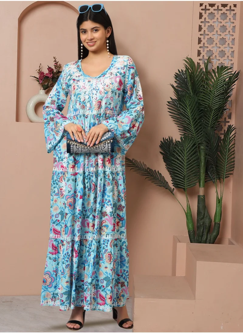 Alaya Hand Embroidered Chikankari A-Line Gathering Pattern Mulmul Cotton Jalabiya-AL3673
