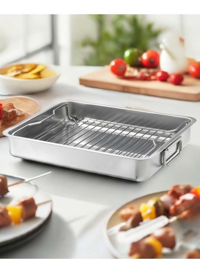 MEDOOSI Stainless Steel Roasting Pan, Roasting Tin Pan with Grill Rack and Handle for Oven, High Sided Easy to Clean Induction Roast Tray for Chicken, Vegetable, Lasagna - Image 2