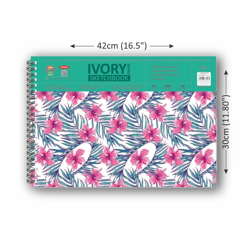 Anupam Ivory Sketch Book A3 Size Spiral-Bound Sketchpad Acid Free Paper 180 GSM (20 Sheets, 40 Pages) - Image 5