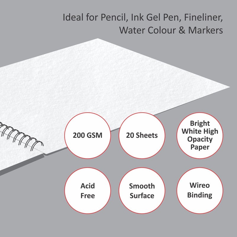 Anupam Ivory Sketch Book A3 Size Spiral-Bound Sketchpad Acid Free Paper 180 GSM (20 Sheets, 40 Pages) - Image 3