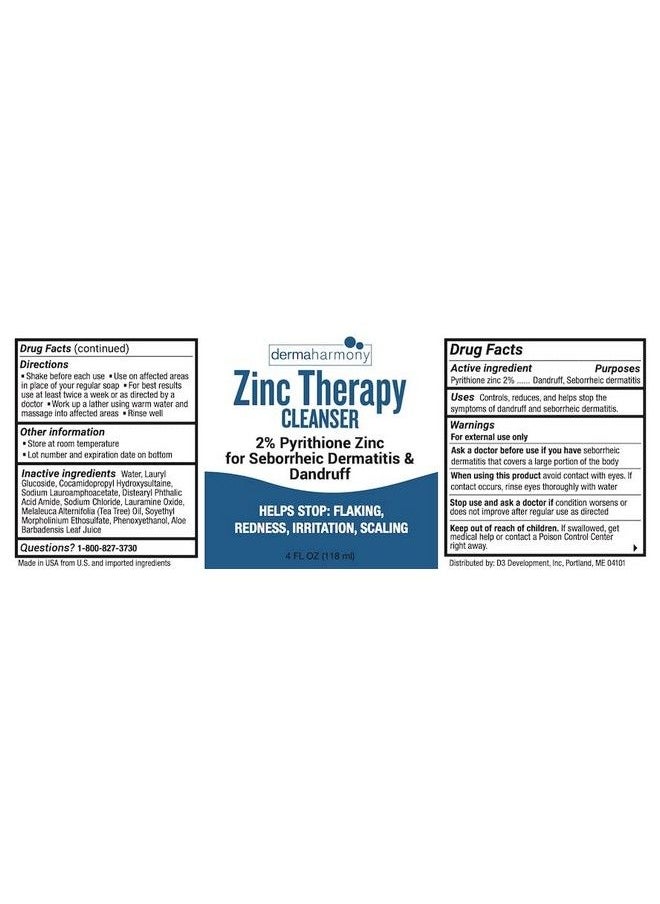 Dermaharmony - 2% Pyrithione Zinc (Znp) Liquid Cleanser (Nonsoap) Wash (4 Fl Oz Bottle) - Image 1